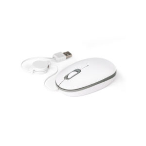 Brindes Personalizados para Empresas | Mouse Ótico USB Cabo Retrátil BRANCO