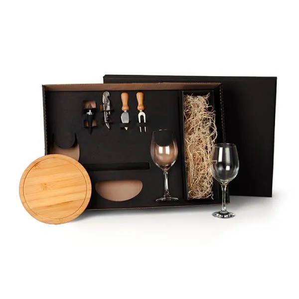 Kit Queijo e Vinho c/ Espaço p/ Garrafa - 7 Pçs - Imagem 2